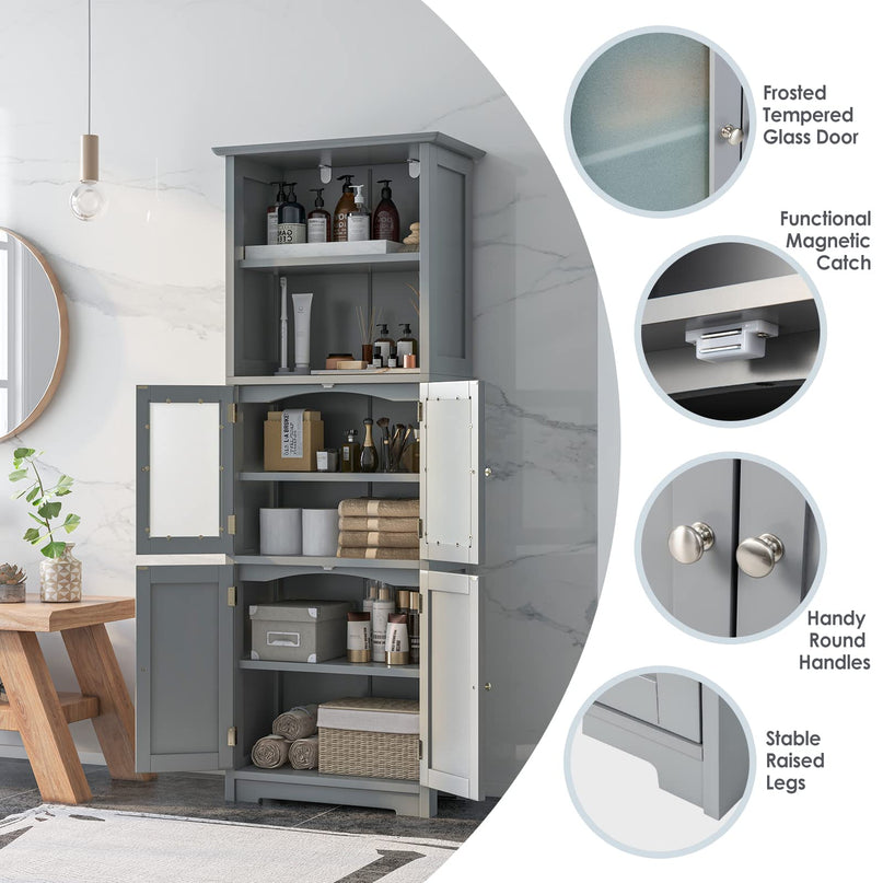 Giantex 64" Tall Bathroom Storage Cabinet, Freestanding Kitchen Pantry Cupboard with 2 Cabinets
