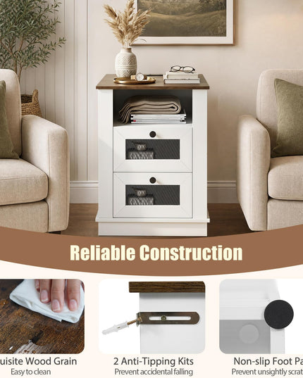 GIANTEX 2-Drawer Nightstand with Charging Station & Open Storage (1/2)