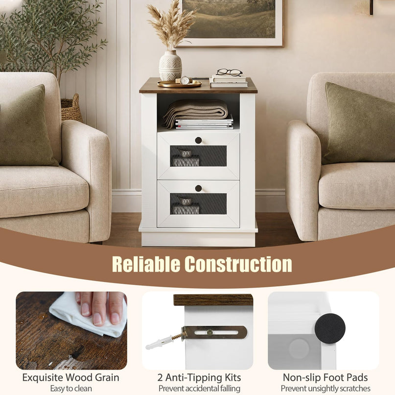 GIANTEX 2-Drawer Nightstand with Charging Station & Open Storage (1/2)
