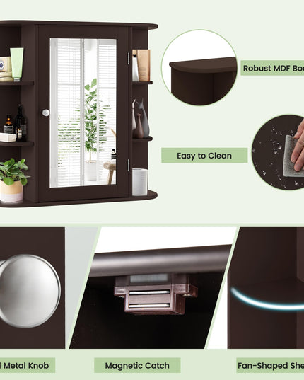 Giantex Medicine Cabinet, Mirror Bathroom Cabinet with Single Door, 3 Adjustable Shelves, Storage Cabinet for Hallway, Living Room