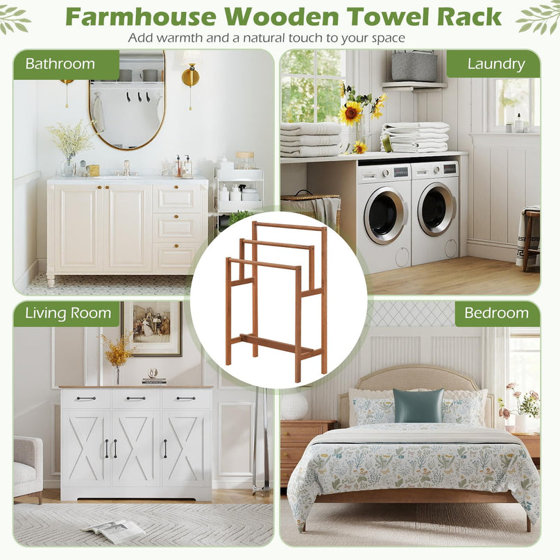 Giantex Freestanding Wooden Towel Rack Stand 3-Tier Bath Towel Drying Rack