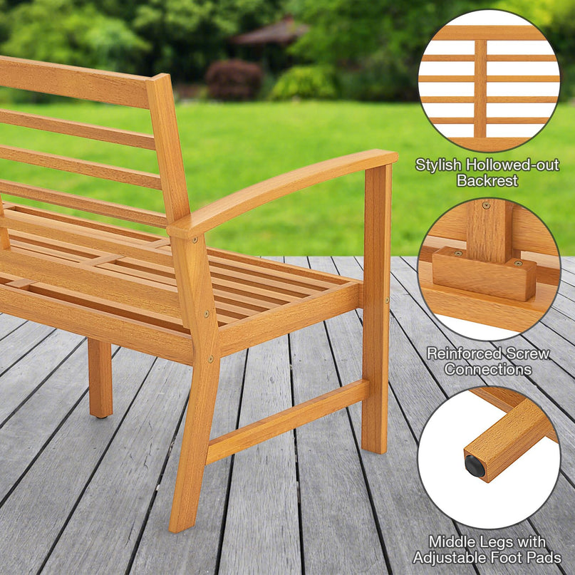 Giantex Acacia Wood Outdoor Bench, 3-Seat Patio Bench with Removable Cushion
