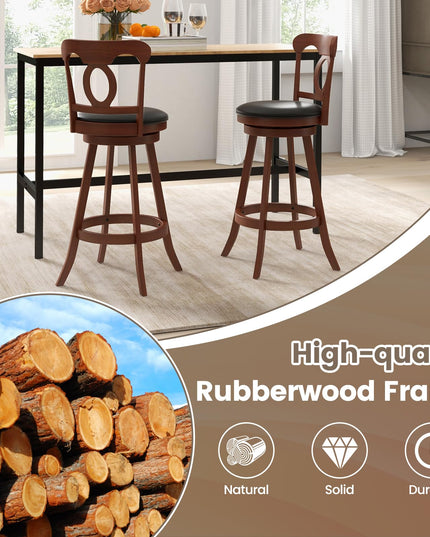 Giantex Swivel Bar Stools Set of 2, 24" Counter Height Barstools with Back, Solid Rubber Wood Frame