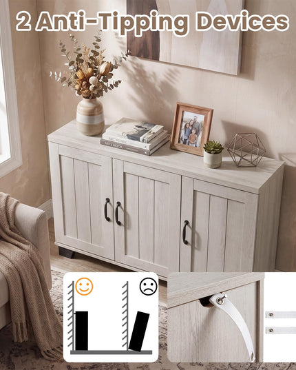 Giantex 45" Farmhouse Sideboard Buffet Cabinet with 3 Doors