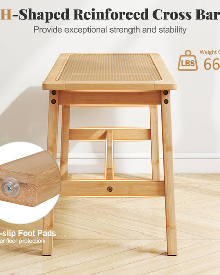 Banc de salle à manger Giantex 39,5" en bambou avec assise en rotin tressé à la main