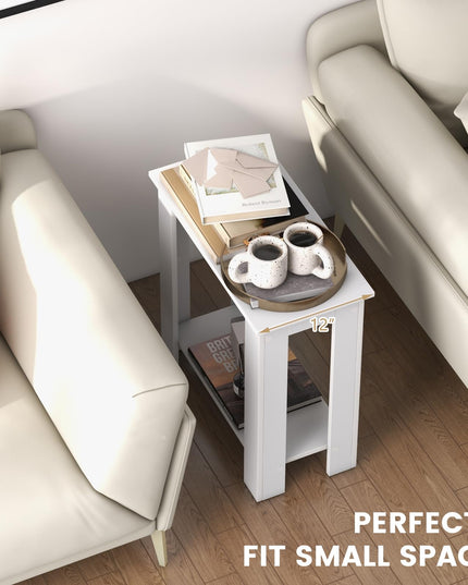 Giantex 2-Tier End Table White, Modern Side Table with Storage Shelf