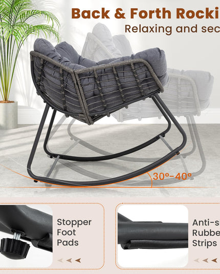 Giantex Outdoor Rocking Chair with Padded Cushion, Oversized Papasan Chair