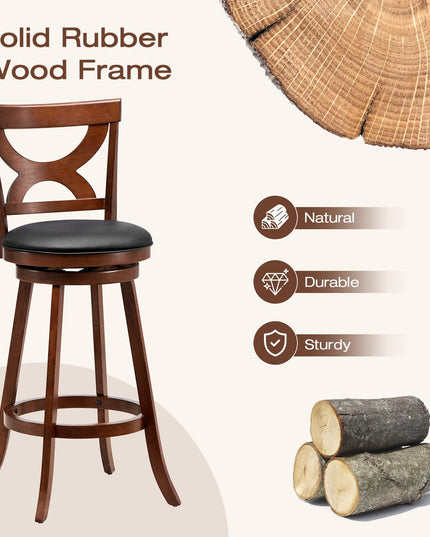 Giantex Bar Stools Set of 2, 30.5" Counter Height Bar Dining Chairs with Back & Footrest, Rubber Wood Frame