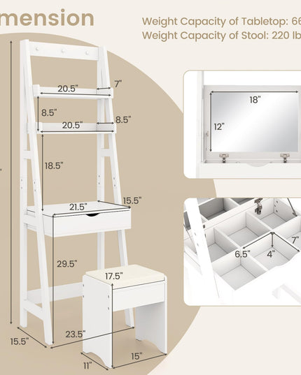 CHARMAID Small Vanity Desk with Mirror, Ladder Makeup Vanity Table with Flip top Mirror