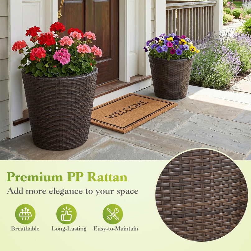 Giantex 15 Inch & 11.5 Inch Taper Rattan Planters with Drainage Holes and Saucers