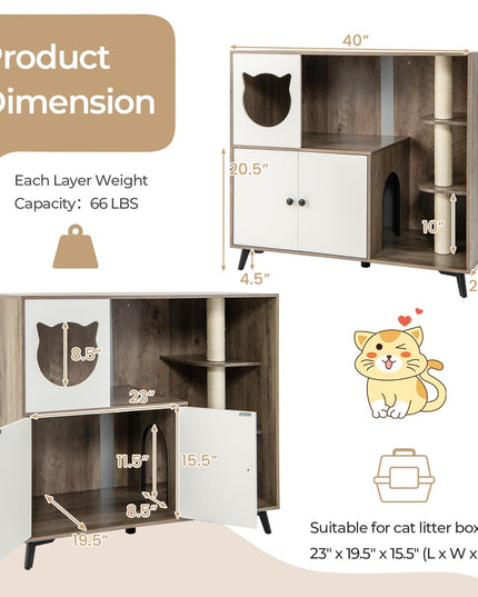 Giantex Cat Litter Box Enclosure - Wooden Cat House Washroom Hidden Furniture with Cat Tree