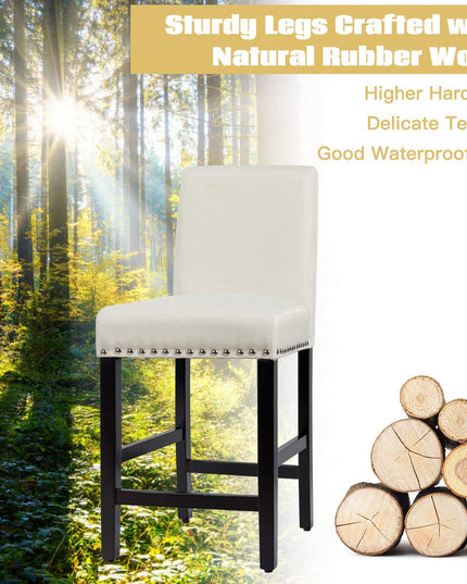 Giantex Upholstered Counter Height Bar Stools w/ Rubber Wood Legs, Breathable Linen Fabric