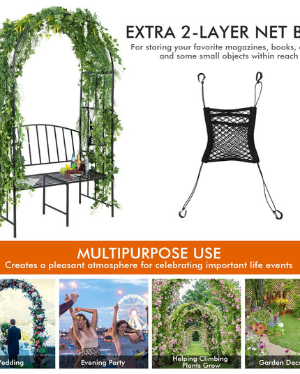 Giantex 81in Metal Garden Arch with Bench, Outdoor Garden Arbor Archway Trellis for Climbing Plants Vines