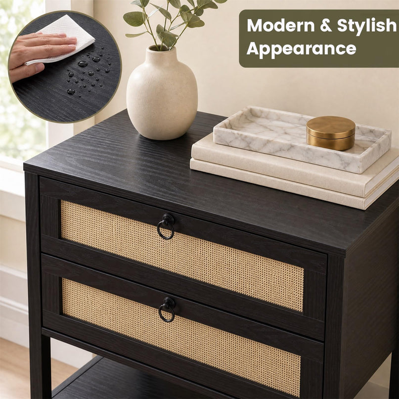 GIANTEX 27" Wide Rattan Nightstand with 2 Drawers (1/2)