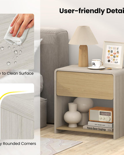 Giantex Modern Nightstand with Drawer Set of 1/2 Storage Open Shelf