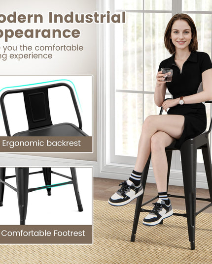 Giantex Metal Bar Stools Set of 4, 24" Counter Height Modern Industrial Barstools w/Removable Bucket Back & Footrest
