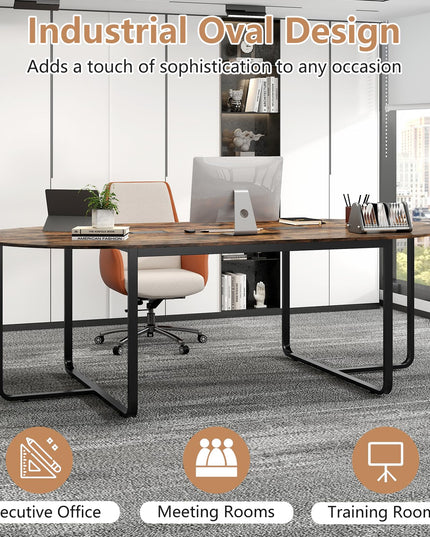 Giantex 95" Conference Table Large Oval Meeting Table for 10-12 People
