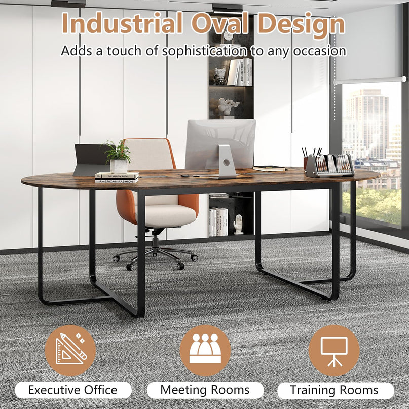Giantex 95" Conference Table Large Oval Meeting Table for 10-12 People