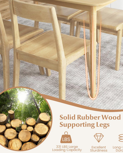 Giantex 48" L Rectangular Wooden Dining Table, Solid Rubber Wood Kitchen Table (Natural)