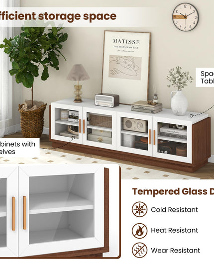 Giantex Large TV Stand for TVs up to 75”, Entertainment Center with 4 Tempered Glass Doors
