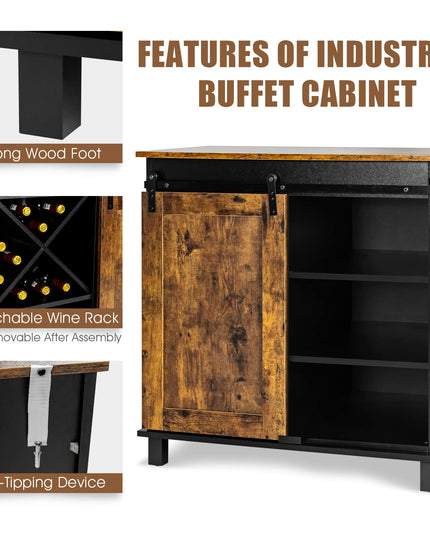 Giantex Sideboard, Coffee Bar Station with Sliding Barn Door(Industrial)