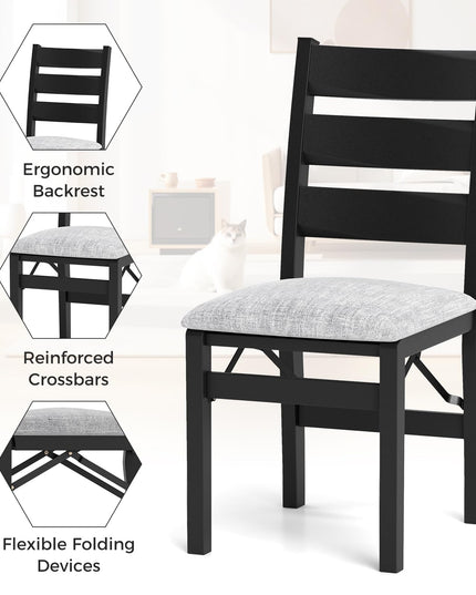 Giantex Folding Dining Chairs Set of 2, Modern Upholstered Kitchen Chairs w/Slatted Backrest & Padded Seat