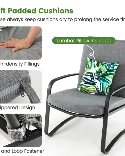 Giantex 3 Pcs Patio Bistro Set, Set of 2 Porch Chairs with Cushion & Lumbar Pillow (Gray)