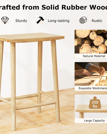 Giantex 25.5" Wooden Bar Stools Set of 2/4, Farmhouse Backless Counter Height Bar Stools with Footrest