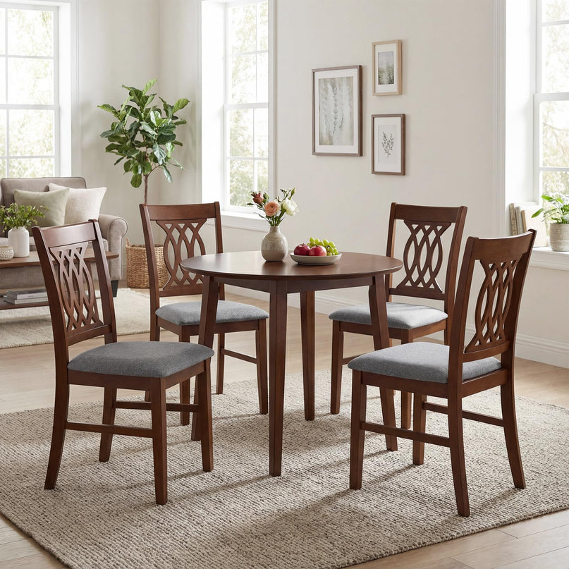 Chaises de salle à manger tapissées Giantex avec sièges rembourrés, dossiers à motifs et cadres robustes en bois d'hévéa