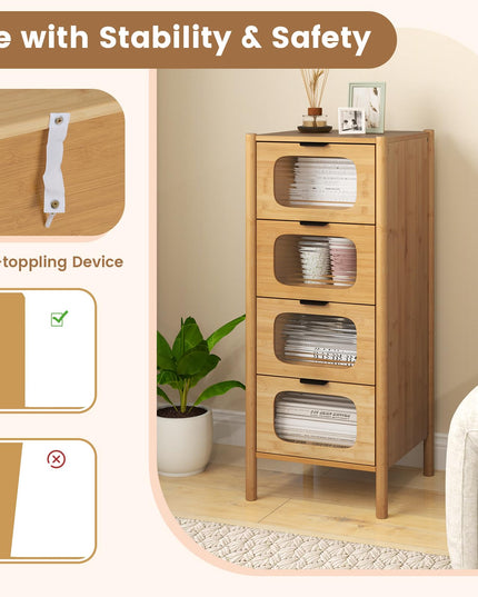 Giantex 4 Drawer Storage Cabinet with Fluted Tempered Glass Drawers