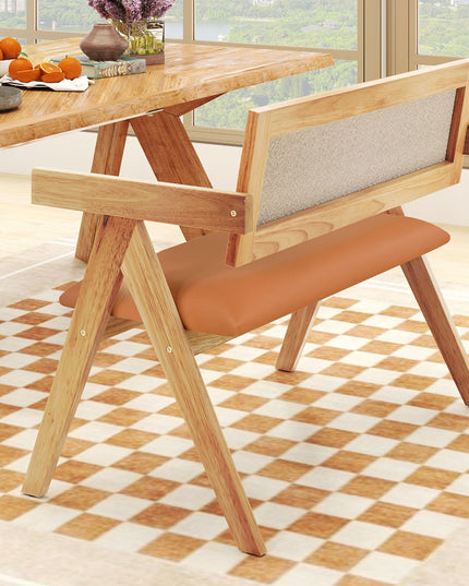 Giantex Dining Bench with Back, Accent Wooden Bench with Armrest
