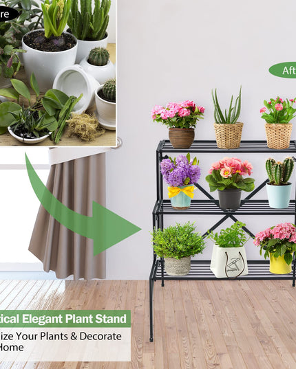 Giantex 3 Tier Metal Plant Stand for Outdoor Porch Garden Patio Balcony