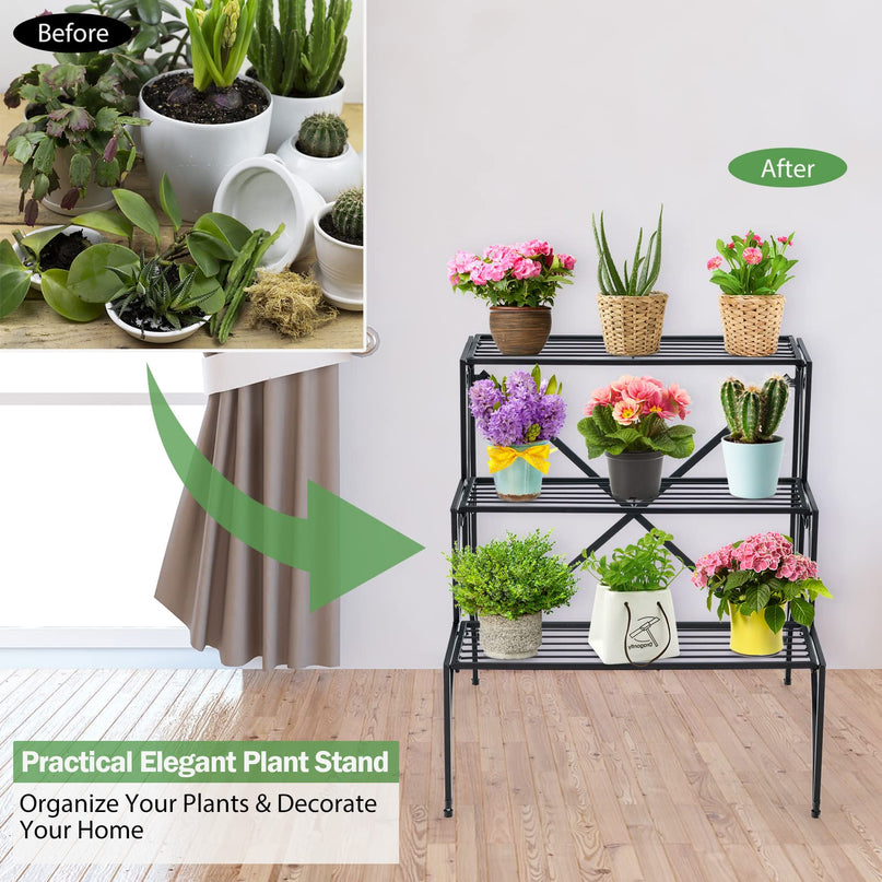 Giantex 3 Tier Metal Plant Stand for Outdoor Porch Garden Patio Balcony