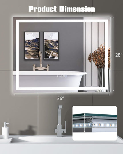 CHARMAID LED Bathroom Mirror - Lighted Vanity Mirror with Front and Backlight, 3 Lighting Colors, Adjustable Brightness