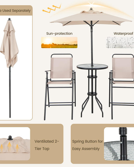 Giantex 4-Piece Outdoor Bar Set, Round High Top Bar Table with 2 Folding Counter Height Chairs & Umbrella