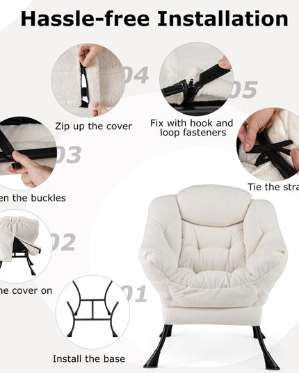 Giantex Set of 1/2 Lazy Chairs, Modern Sherpa Accent Chair w/Upholstered Single Sofa Chair w/Armrests & Side Pocket