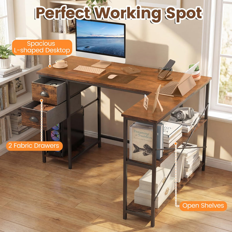 Giantex 48" L Shaped Desk with Charging Station