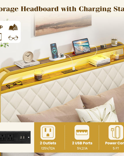 Giantex Bed Frame with 4 Storage Drawers and Charging Station