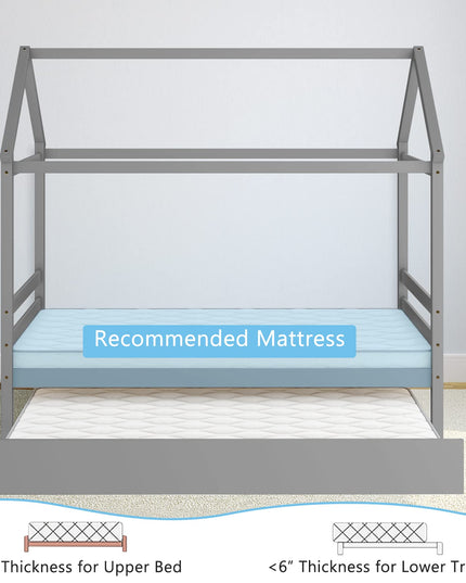Giantex House Bed with Trundle, Solid Wood Twin Size Daybed for Girls & Boys