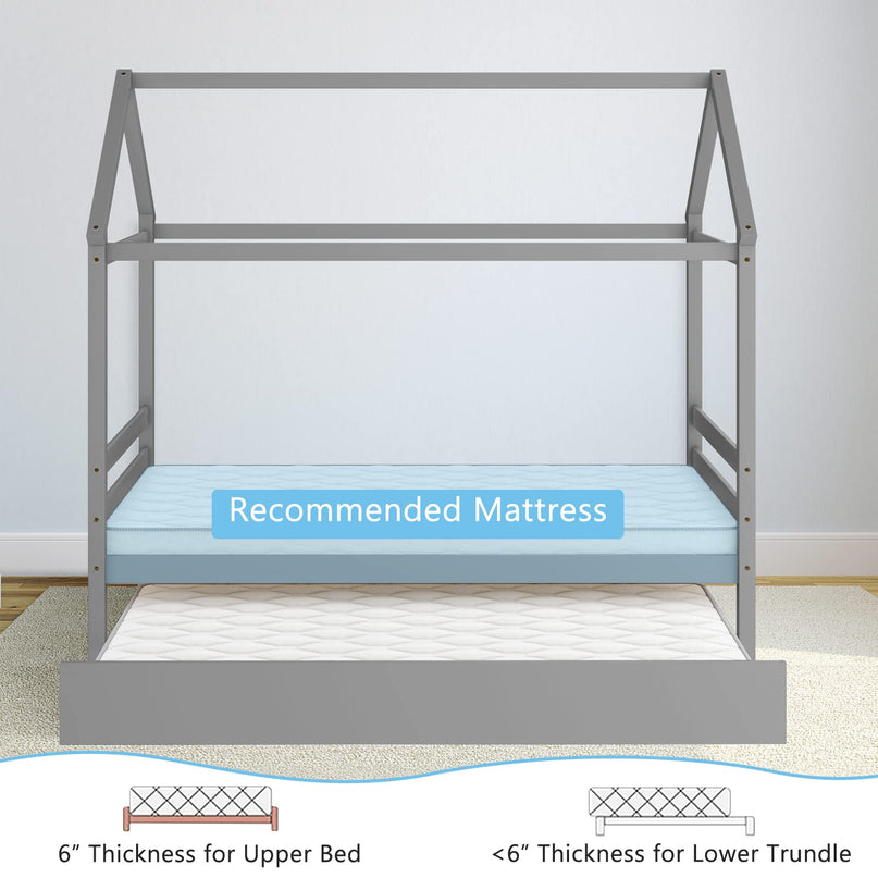 Giantex House Bed with Trundle, Solid Wood Twin Size Daybed for Girls & Boys