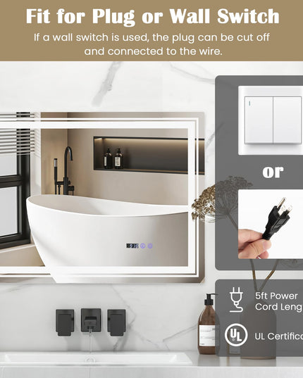 LED Bathroom Mirror, Lighted Beveled Edge Vanity Mirror Wall Mounted