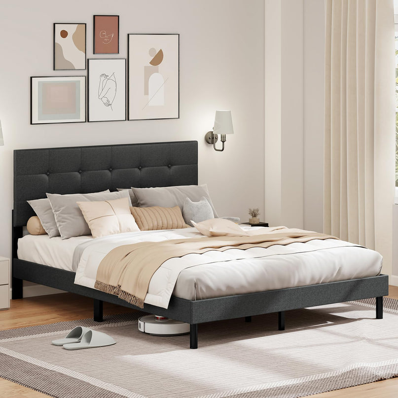 Giantex Queen Bed Frame with Button Tufted Headboard