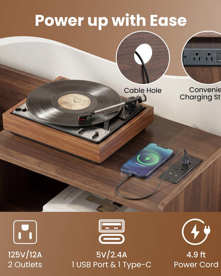 Grand meuble pour tourne-disque Giantex avec lumière LED