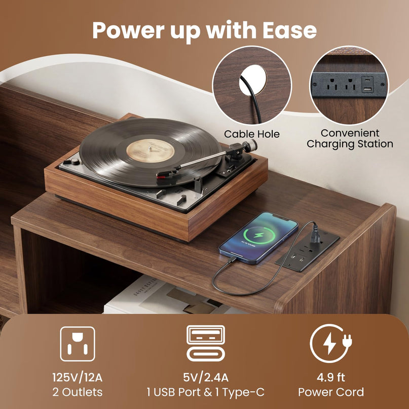 Grand meuble pour tourne-disque Giantex avec lumière LED