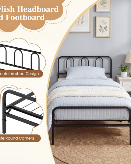 Giantex Foldable Twin Bed Frame with Headboard and Footboard