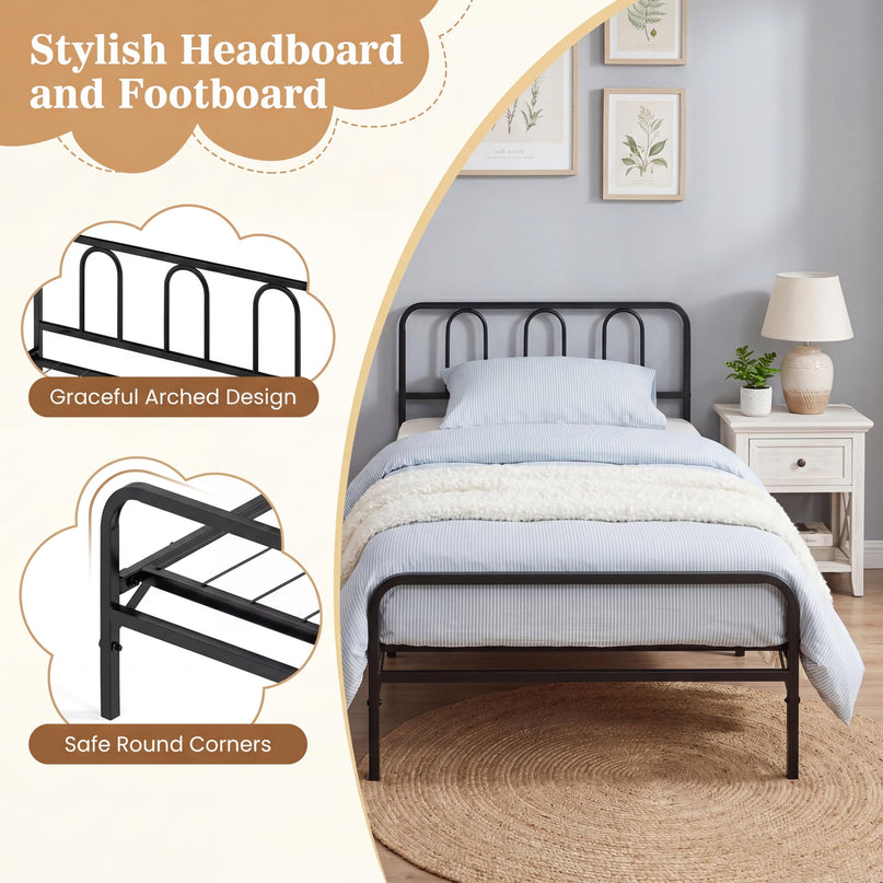 Giantex Foldable Twin Bed Frame with Headboard and Footboard