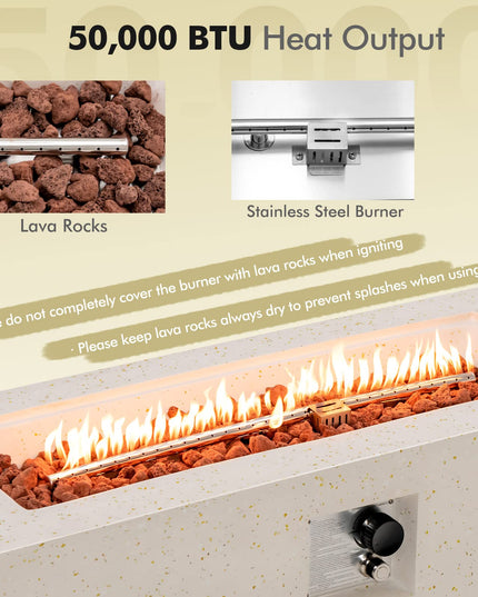Giantex Rectangle Fire Pit Table - 50,000 BTU Terrazzo Propane Gas Fire Table