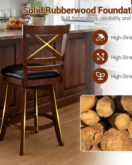 Giantex Swivel Bar Stools Set with PU Faux Leather Upholstered Seat