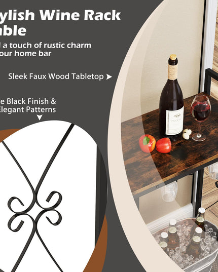 Giantex 21-Bottle Wine Rack Freestanding Floor, Wine Bar Table with 6-Glass Wine Glass Holder