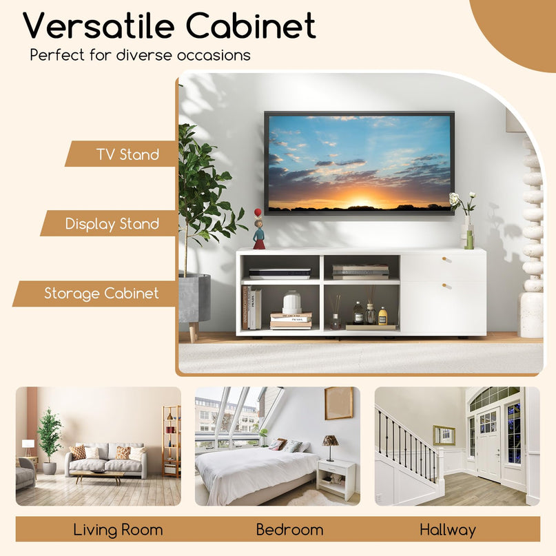 Giantex TV-Stand for Bedroom Entertainment Center - Modern TV Console Cabinet with 2 Drawers, 4 Compartments